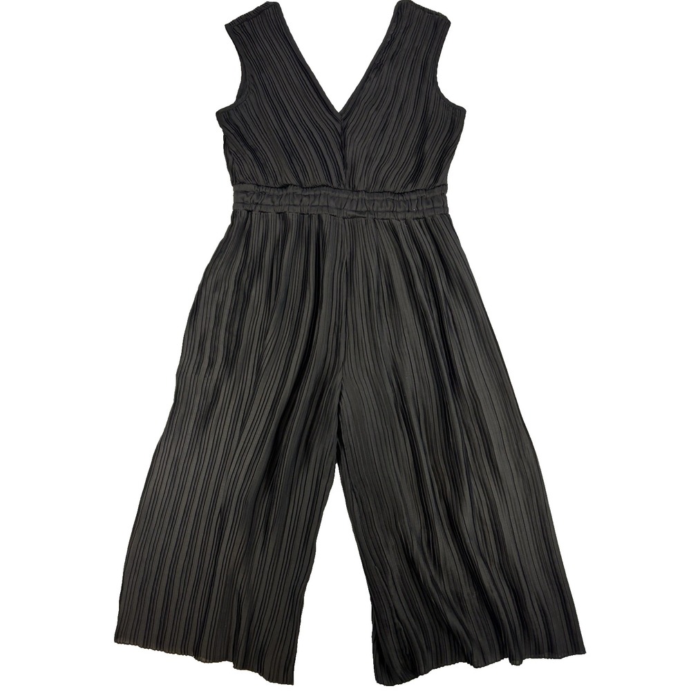 Romeo & Juliet Couture Womens XL Black Pleated Cropped Wide Leg‎ Flowy Jumpsuit